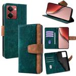 For Realme 14 5G Global Color Stitching Skin Feel Leather RFID Blocking Phone Case(Green)