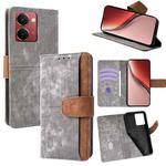 For Realme 14 5G Global Color Stitching Skin Feel Leather RFID Blocking Phone Case(Grey)
