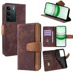 For Realme C71 4G Color Stitching Skin Feel Leather RFID Blocking Phone Case(Brown)