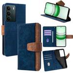 For Realme C71 4G Color Stitching Skin Feel Leather RFID Blocking Phone Case(Blue)