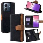 For OPPO A5x 5G Color Stitching Skin Feel Leather RFID Blocking Phone Case(Black)
