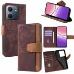 For OPPO A5x 5G Color Stitching Skin Feel Leather RFID Blocking Phone Case(Brown)