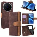For vivo X200 Pro Color Stitching Skin Feel Leather RFID Blocking Phone Case(Brown)