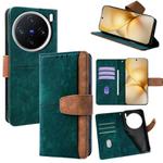 For vivo X200 Pro mini Color Stitching Skin Feel Leather RFID Blocking Phone Case(Green)