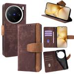 For vivo X200 Color Stitching Skin Feel Leather RFID Blocking Phone Case(Brown)