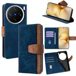 For vivo X200 Color Stitching Skin Feel Leather RFID Blocking Phone Case(Blue)
