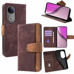 For vivo V50 5G Color Stitching Skin Feel Leather RFID Blocking Phone Case(Brown)
