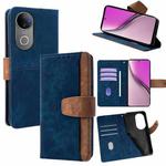 For vivo V50 5G Color Stitching Skin Feel Leather RFID Blocking Phone Case(Blue)
