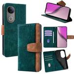 For vivo V50 5G Color Stitching Skin Feel Leather RFID Blocking Phone Case(Green)