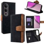 For vivo V50 Lite 5G Color Stitching Skin Feel Leather RFID Blocking Phone Case(Black)