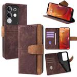 For vivo Y29 4G Global Color Stitching Skin Feel Leather RFID Blocking Phone Case(Brown)