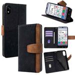 For ZTE Kantan Sumaho 4 A402ZT Color Stitching Skin Feel Leather RFID Blocking Phone Case(Black)