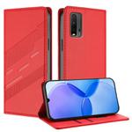 For Redmi 9T Embossed Multi-functional Wallet Retro Leather Phone Case(Red)