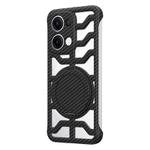 For OPPO Reno13 Global Hollow Carbon Fiber Rotating Bracket MagSafe Phone Case(Black)