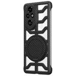 For Honor 200 Pro Hollow Carbon Fiber Rotating Bracket MagSafe Phone Case(Black)