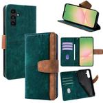 For Samsung Galaxy A55 5G Color Stitching Skin Feel Leather RFID Blocking Phone Case(Green)