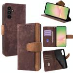 For Samsung Galaxy A05s 4G Color Stitching Skin Feel Leather RFID Blocking Phone Case(Brown)