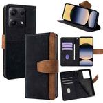 For Redmi Note 14S 4G Color Stitching Skin Feel Leather RFID Blocking Phone Case(Black)