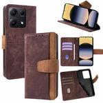 For Redmi Note 14S 4G Color Stitching Skin Feel Leather RFID Blocking Phone Case(Brown)