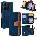 For Redmi Note 14S 4G Color Stitching Skin Feel Leather RFID Blocking Phone Case(Blue)