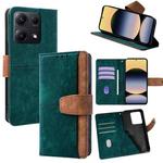 For Redmi Note 14S 4G Color Stitching Skin Feel Leather RFID Blocking Phone Case(Green)