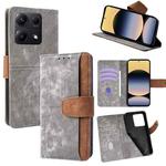 For Redmi Note 14S 4G Color Stitching Skin Feel Leather RFID Blocking Phone Case(Grey)
