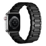 For Apple Watch 42mm / 41mm / 40mm / 38mm I-shaped Three-piece Leather Magnetic Watch Band(Black)