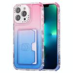 For iPhone 13 Pro Max Gradient Color TPU + PC Card Slot Full Coverage Phone Case(Pink Blue)
