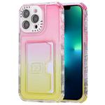 For iPhone 13 Pro Max Gradient Color TPU + PC Card Slot Full Coverage Phone Case(Pink Yellow)
