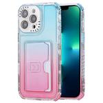 For iPhone 13 Pro Max Gradient Color TPU + PC Card Slot Full Coverage Phone Case(Sky Blue Pink)