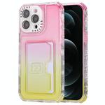 For iPhone 12 Pro Max Gradient Color TPU + PC Card Slot Full Coverage Phone Case(Pink Yellow)