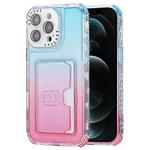 For iPhone 12 Pro Max Gradient Color TPU + PC Card Slot Full Coverage Phone Case(Sky Blue Pink)