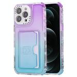 For iPhone 12 Pro Max Gradient Color TPU + PC Card Slot Full Coverage Phone Case(Purple Sky Blue)