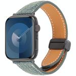 For Apple Watch 46mm / 49mm / 45mm / 44mm Folding Magnetic Buckle Denim Leather Watch Band(Blue Grey)