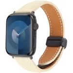 For Apple Watch 42mm / 41mm / 40mm / 38mm Folding Magnetic Buckle Denim Leather Watch Band(Apricot)