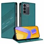 For vivo V27e 4G Global Embossed Multi-functional Wallet Retro Leather Phone Case(Dark Green)