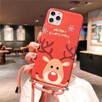 For iPhone 11 Pro Max Christmas Cartoon Frosted Soft Protective Case with Rope(Red Big Elk)