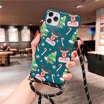 For iPhone 11 Pro Max Christmas Cartoon Frosted Soft Protective Case with Rope(Green Little Elk)