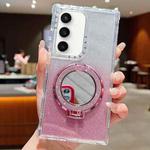 For Samsung Galaxy S23 FE Mirror Holder Glitterr MagSafe Phone Case(Pink)