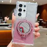 For Samsung Galaxy S23 Ultra Mirror Holder Glitterr MagSafe Phone Case(Pink)