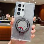 For Samsung Galaxy S23 Ultra Mirror Holder Glitterr MagSafe Phone Case(Black)