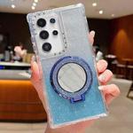 For Samsung Galaxy S23 Ultra Mirror Holder Glitterr MagSafe Phone Case(Blue)
