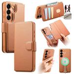 For Samsung Galaxy S25+ 5G CaseNeo Finger Grip Strap MagSafe Leather Phone Case(Brown)