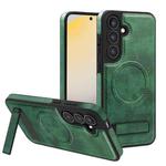 For Samsung Galaxy S25 5G Multi-function Holder MagSafe PU Phone Case(Green)