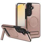 For Samsung Galaxy S25+ 5G Multi-function Holder MagSafe PU Phone Case(Rose Gold)