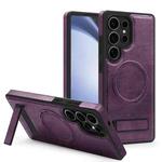 For Samsung Galaxy S25 Ultra 5G Multi-function Holder MagSafe PU Phone Case(Deep Purple)