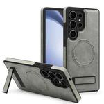 For Samsung Galaxy S25 Ultra 5G Multi-function Holder MagSafe PU Phone Case(Titanium Gray)