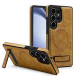 For Samsung Galaxy S25 Ultra 5G Multi-function Holder MagSafe PU Phone Case(Brown)