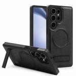 For Samsung Galaxy S23 Ultra 5G Multi-function Holder MagSafe PU Phone Case(Black)
