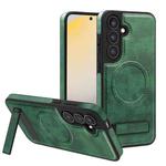 For Samsung Galaxy S24+ 5G Multi-function Holder MagSafe PU Phone Case(Green)